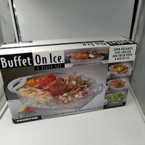 Prodyne Buffet On Ice Vented Food Tray Dip Cup Bowl Crystal Acrylic 3 pc Set - Picture 3 of 6